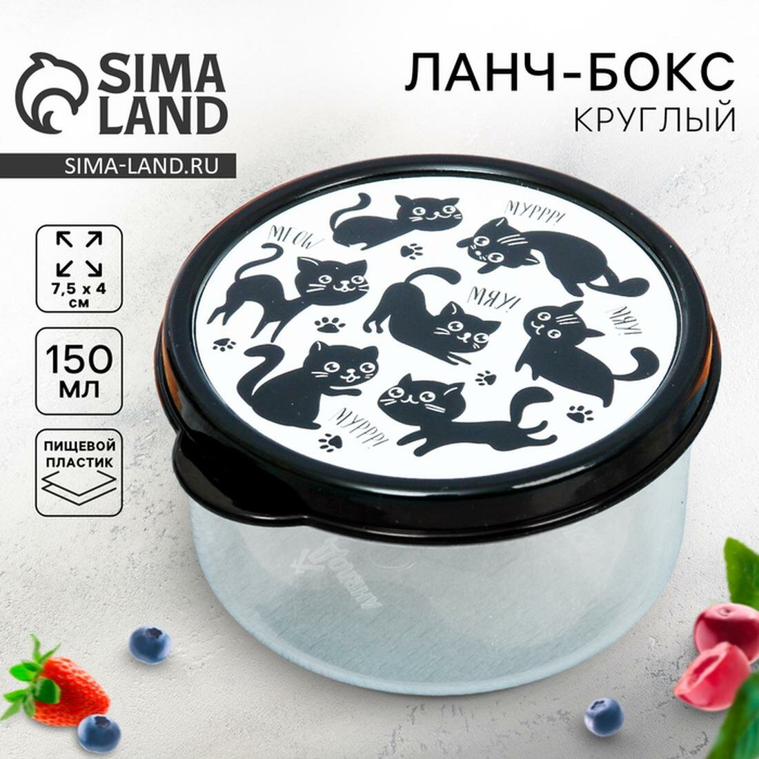 Соломон Ланч-бокс круглый "Мур, мяу", 150 мл, состав: пластик, цвет: чёрный