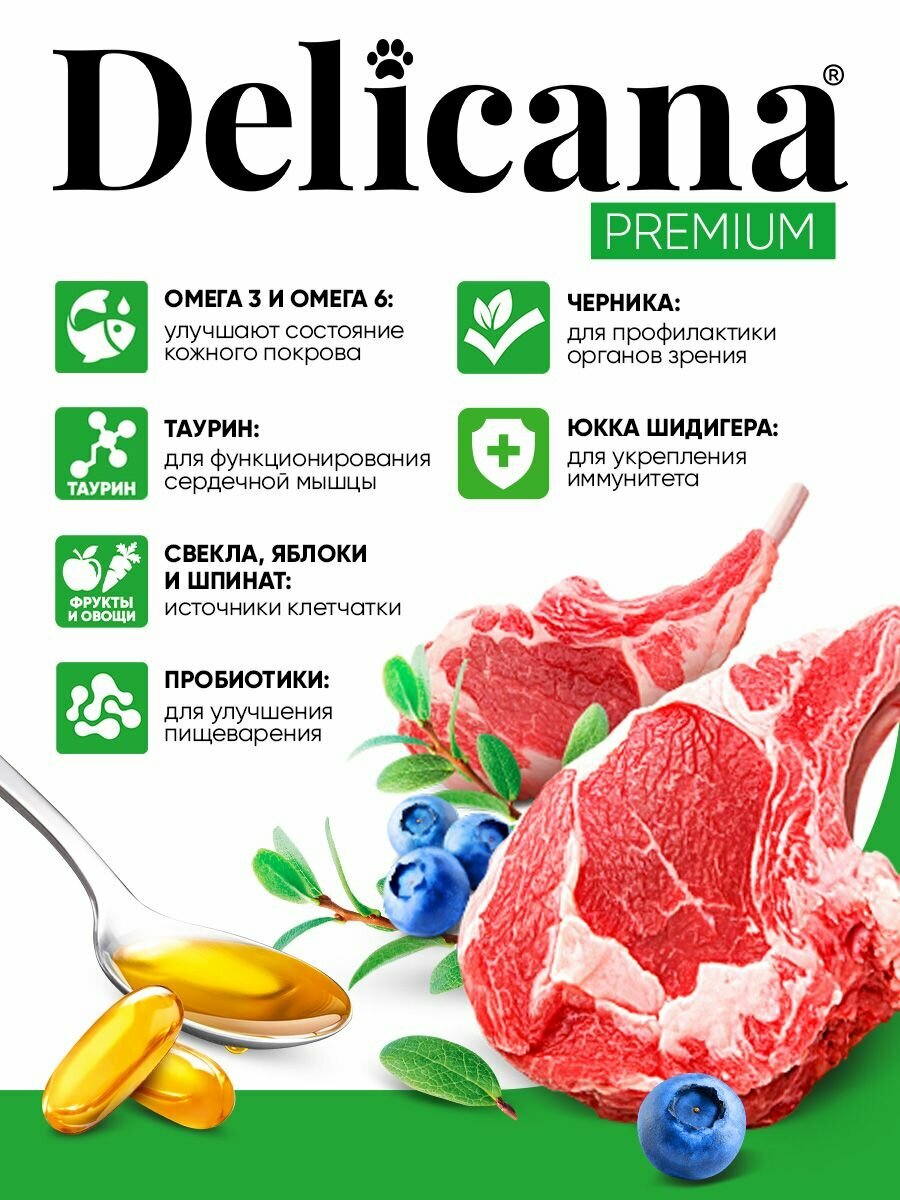 Корм сухой Delicana для стерилизованных кошек/ кастрированных котов Ягненок 8 кг — фото 1