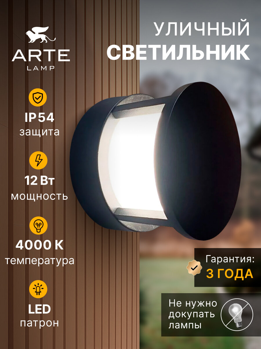 Уличный настенный светильник Arte Lamp ULYSSES A8912AL-1BK черный LED чёрный