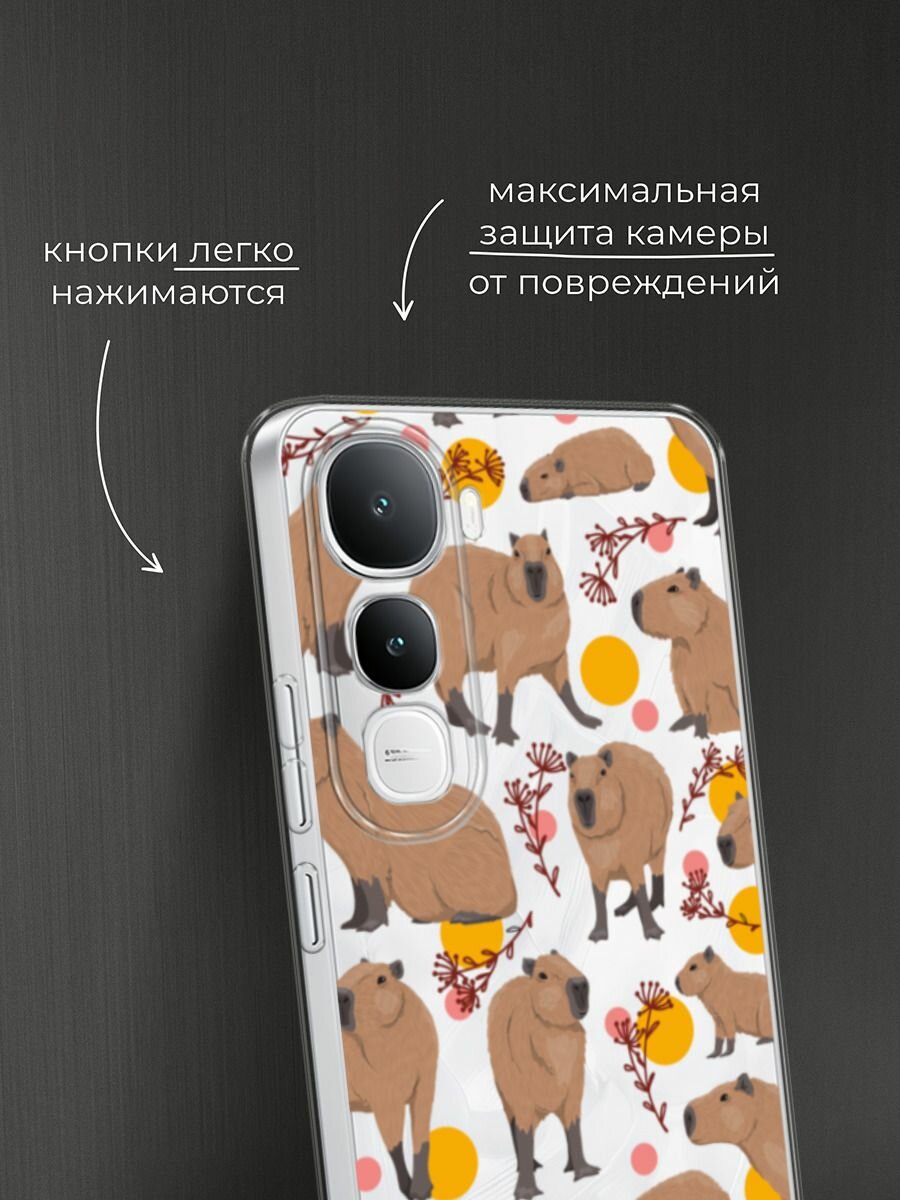 Чехол на Vivo IQOO Z10 Lite 4G / Виво IQOO Z10 Лайт 4G с принтом "Капибара паттерн", прозрачный — фото 1
