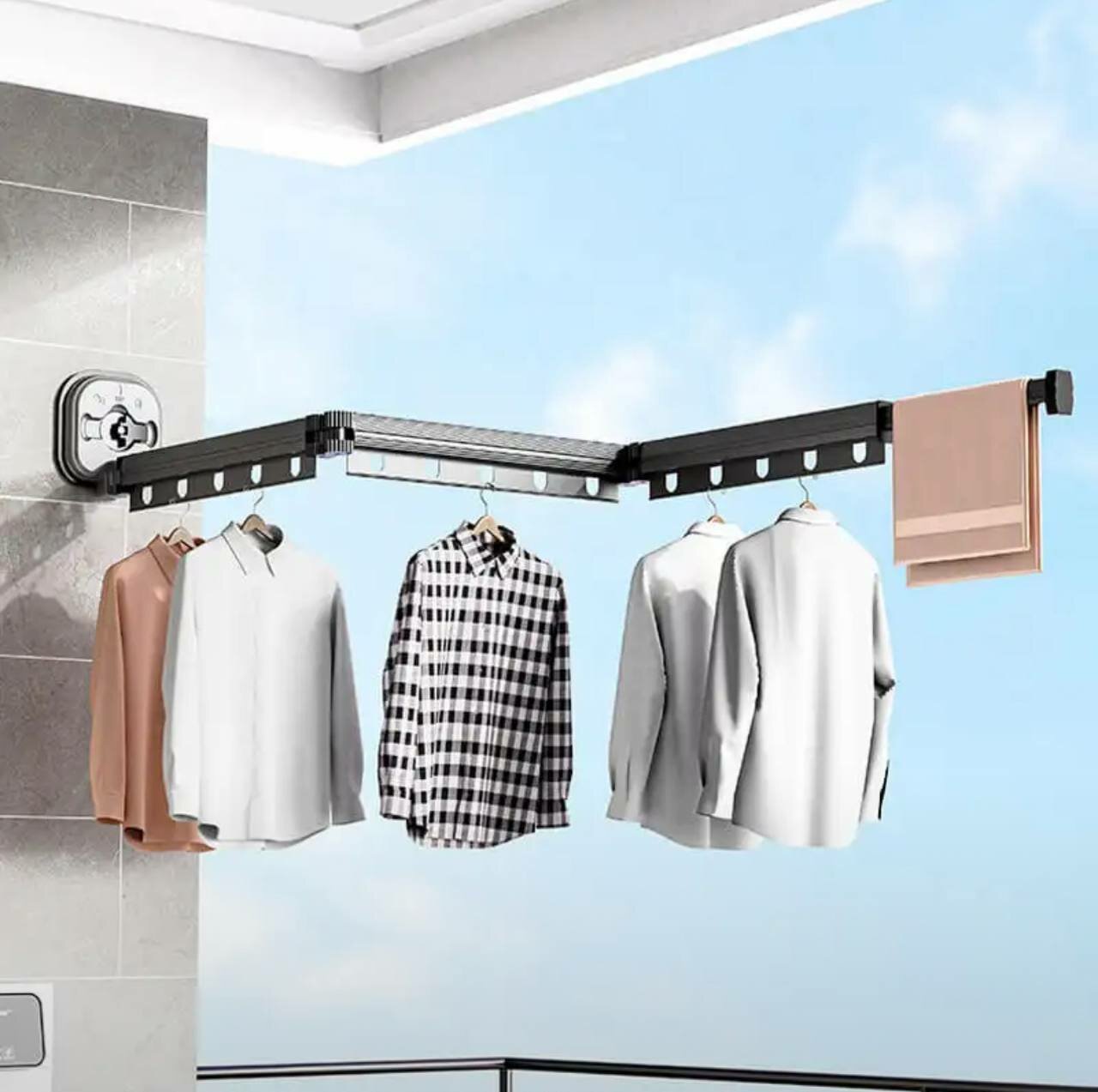 Складная настенная сушилка для белья – выдвижная поворотная сушилка с кронштейном, для балкона и ванной