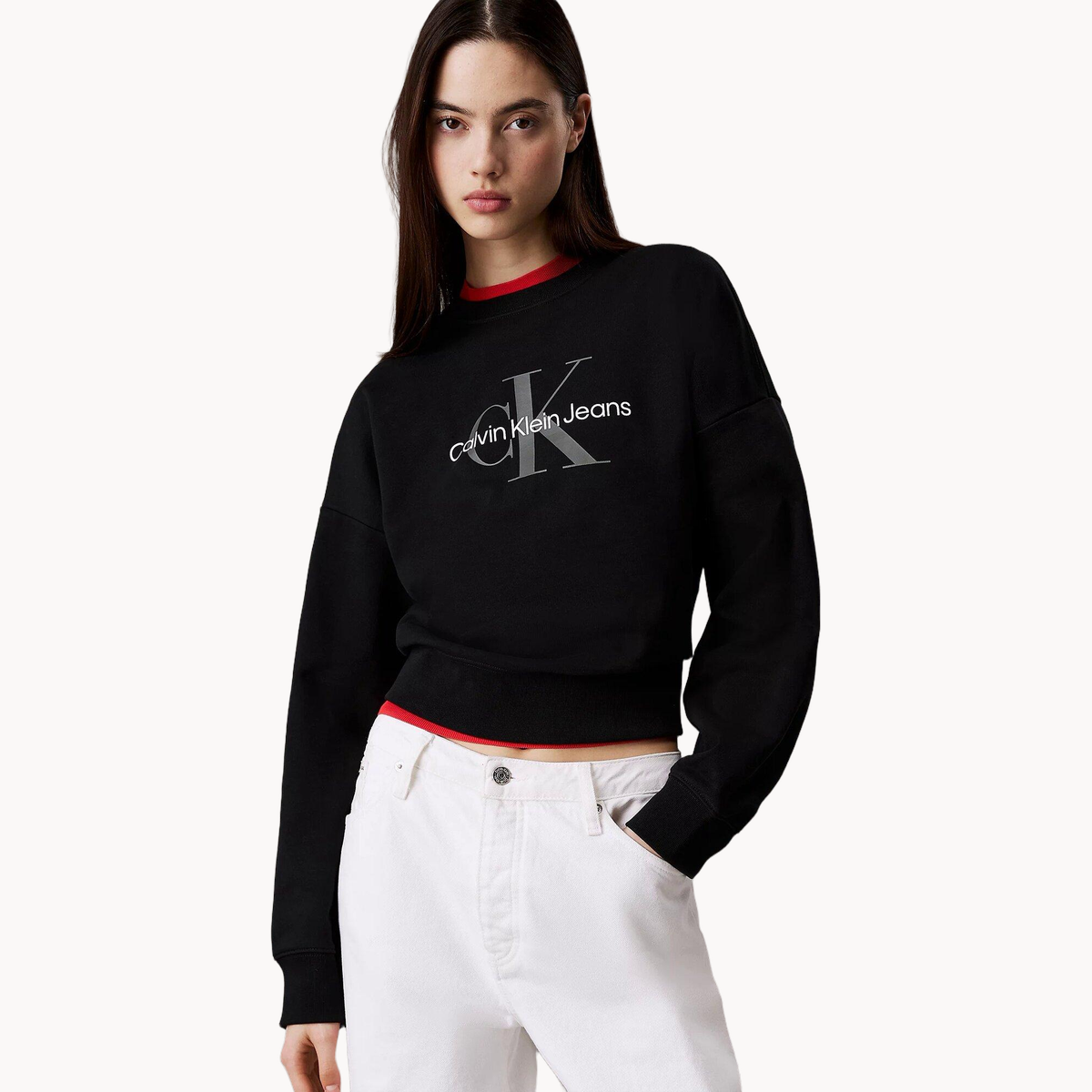 Свитшот Calvin Klein Jeans Cropped Monogram Sweatshirt, размер XL, , черный — фото 1