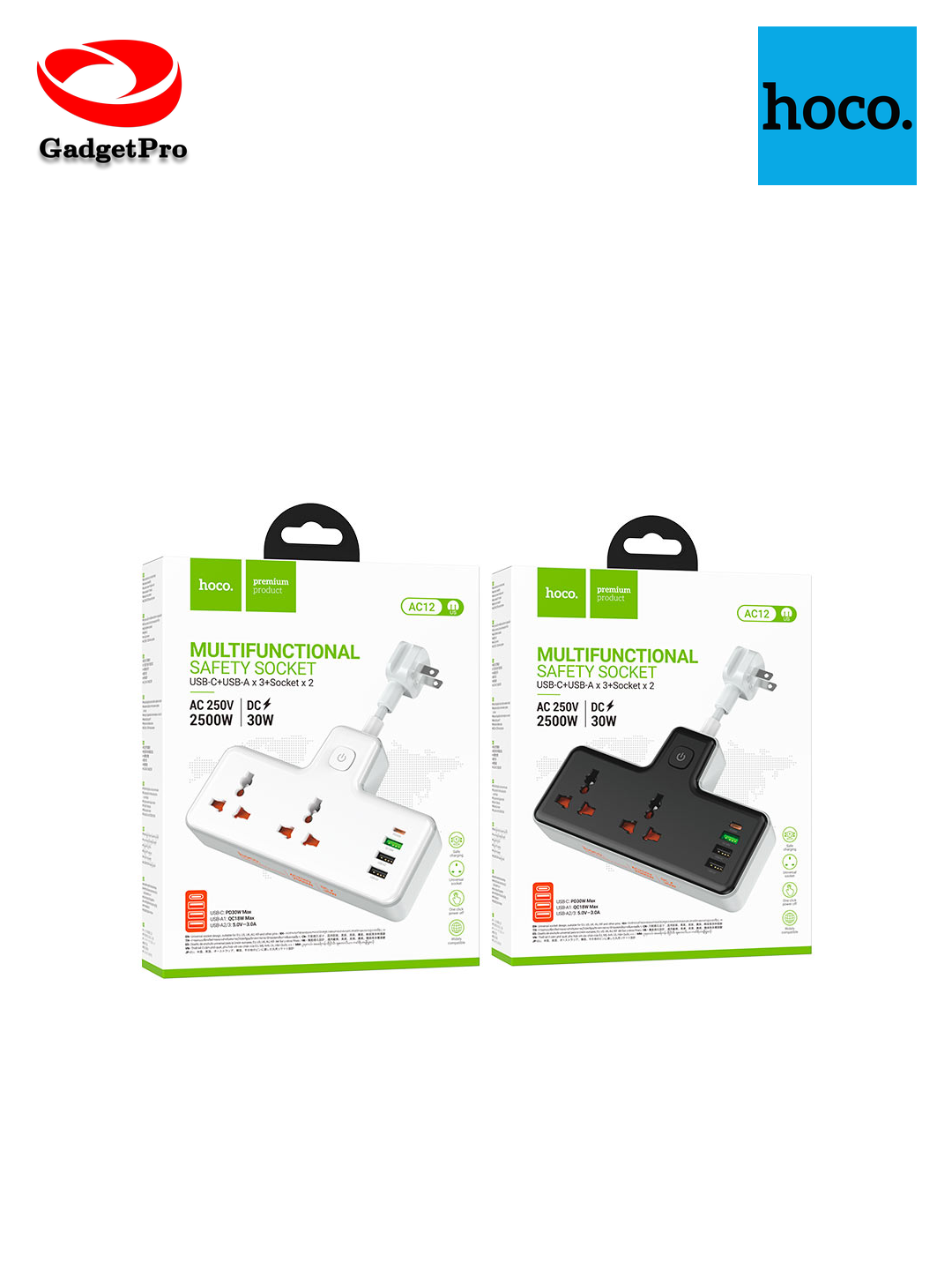 Многофункциональный сетевой фильтр/удлинитель Hoco AC28: 2500W, 45W, со встроенным выдвижным кабелем, Safe Socket