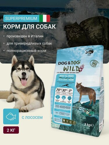 Изображение товара Корм для собак сухой Dog & Dog Wild Ocean, лосось 2кг (от года)
