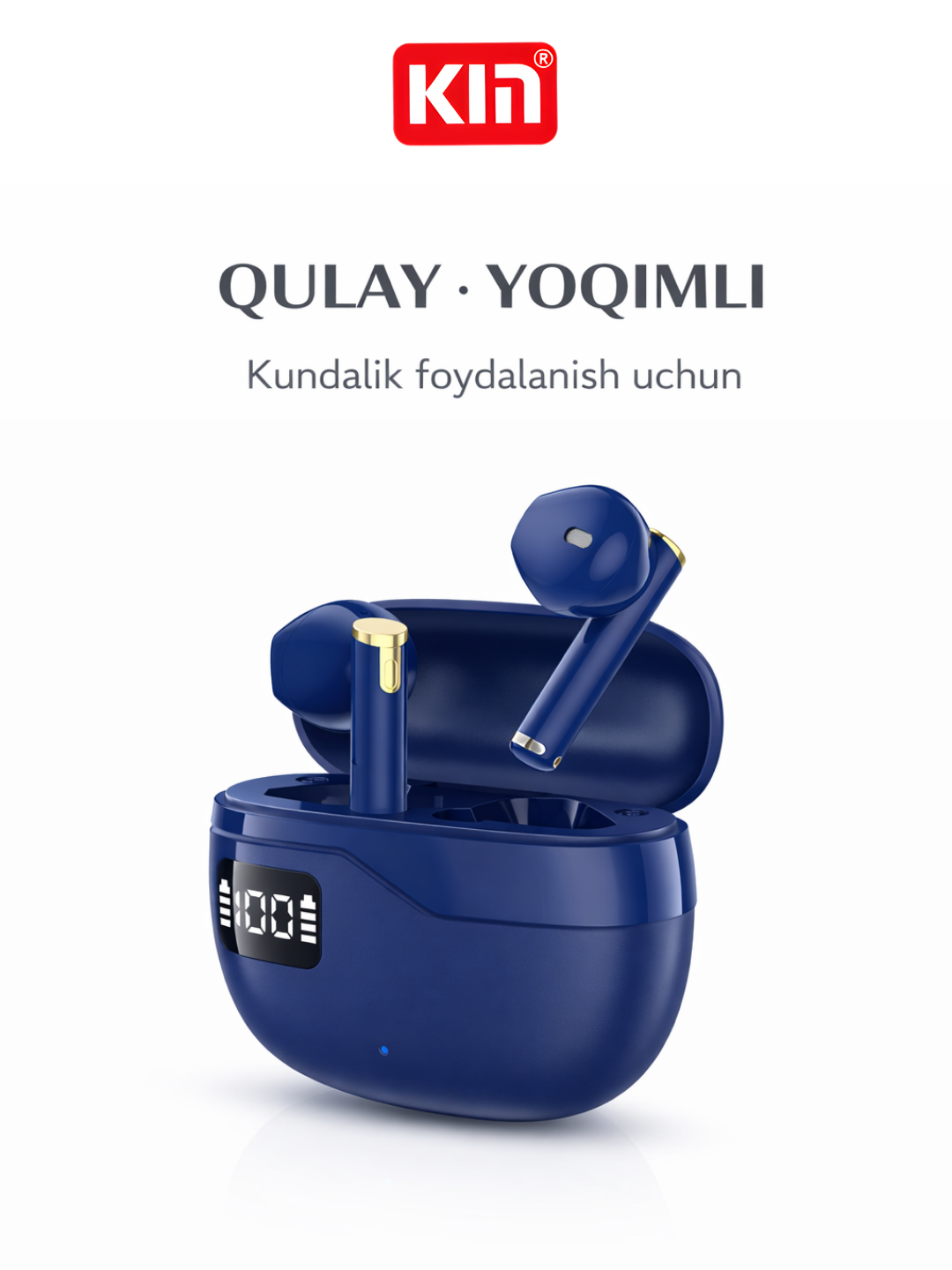 Наушники KIN KL56, Bluetooth 5.0, время работы 5 ч, зарядный кейс 350 mAh (Тёмно-синий)