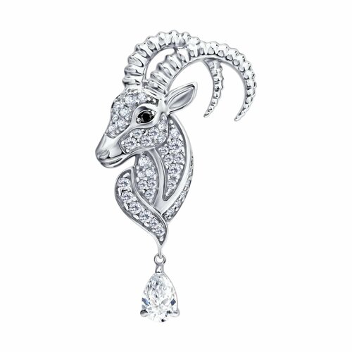 фото Брошь diamant online, серебро, 925 проба, родирование, фианит, размер 5 см., , прозрачный
