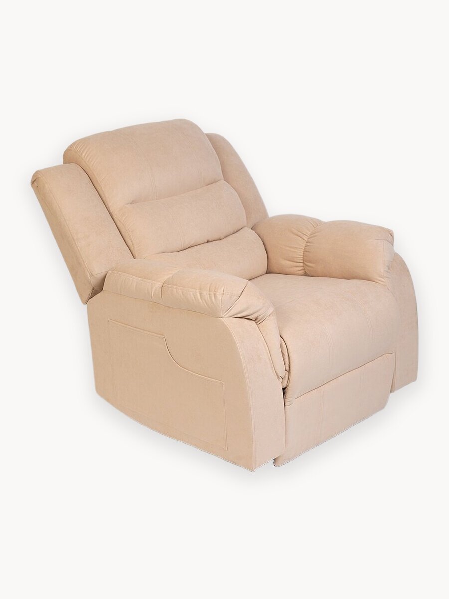 Кресло реклайнер с электроприводом, раскладывается на 180°, Уютный Мастер, велюр, бежевый