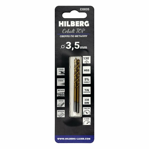 фото Сверло по металлу 3.5*70(39)мм (2шт) hilberg cobalt 5% top, co035