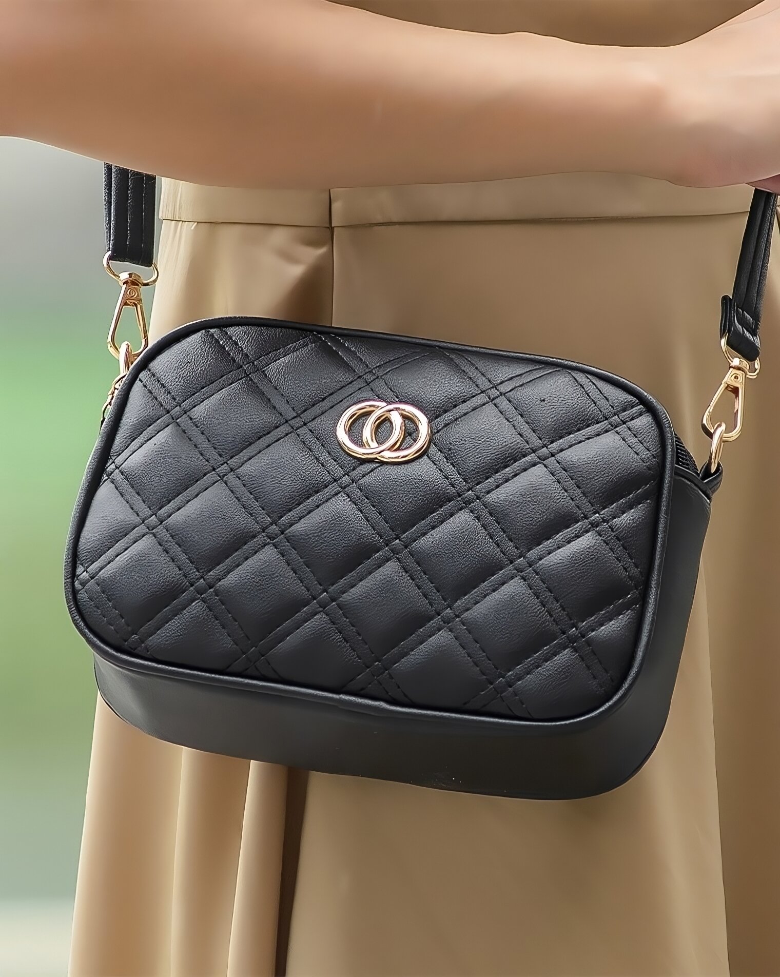 Сумка кросс-боди , фактура стеганая, черный матовый — фото 1