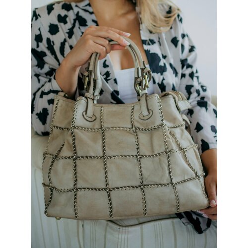 Сумка шоппер Vera Pelle, фактура матовая, светло-бежевый