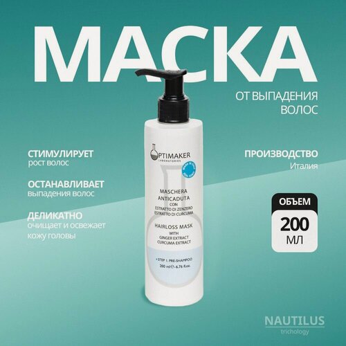 Изображение товара Маска от выпадения волос Optima Trichology, 200мл, с использованием активных средств от выпадения