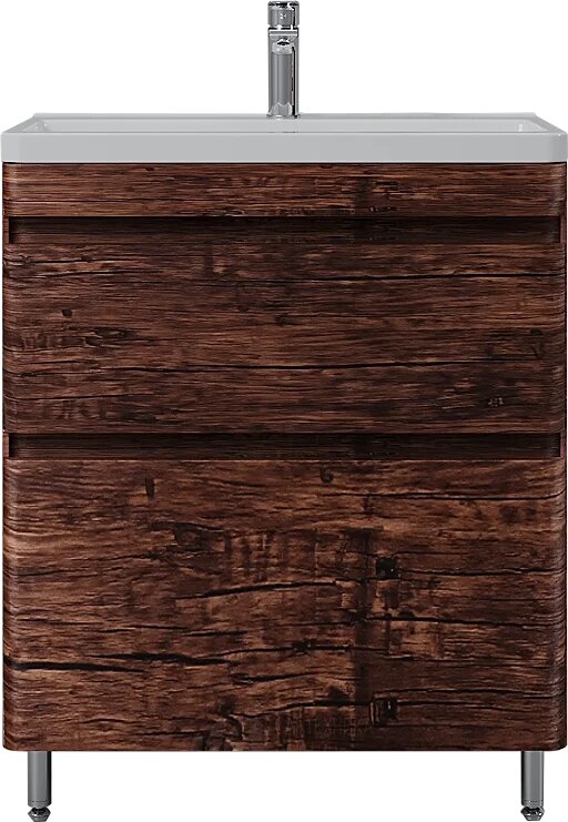 Тумба с раковиной Style Line Атлантика 70 напольная, 70 см, темное дерево, матовая, из МДФ, с ящиками, раковина для ванной, из искусственного камня, прямоугольная, лофт