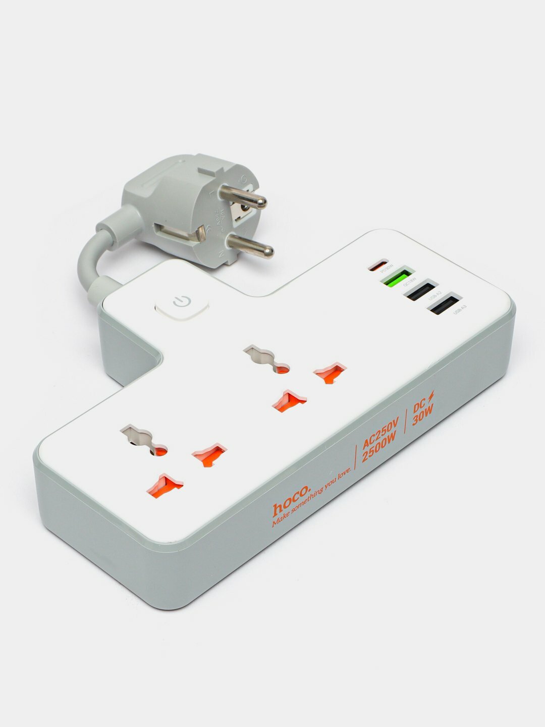 Многофункциональная розетка, Hoco AC12A Reise 2500W, удлинитель на 2 розетки PD30W/1C3A