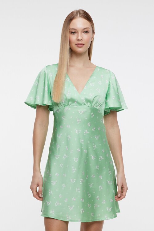 Платье Befree, атлас, прилегающее, мини, размер S, зеленый