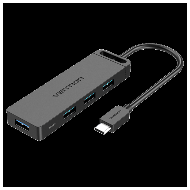 Порт-репликатор Vention Type-C to 4-Port USB 3.0 Hub with Power Supply Black 0.15M ABS Type (TGKBB) - фото №1