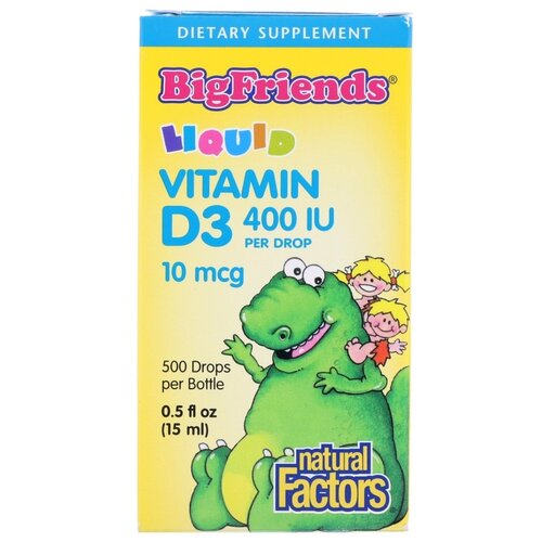 Капли Natural Factors Big Friends Liquid Vitamin D3, 50 г, 15 мл, 400 МЕ