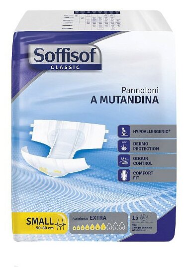 Подгузники для взрослых Soffisof Air Dry Extra, S, 7 капель, 50-80 см, 15 шт.