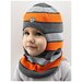 Шапка-шлем зима, бушон оранжевый+св.серый+серый