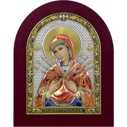 Икона Божией Матери Семистрельная 6395 (WC / CW), 16.5х20 см, 1 шт., цвет: серебристый