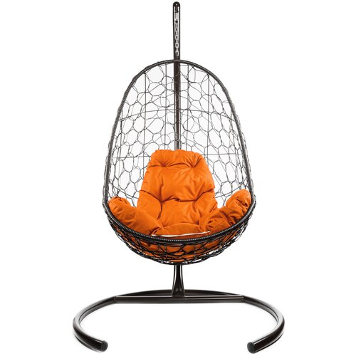 Подвесное кресло m-group овал ротанг коричневое, оранжевая подушка