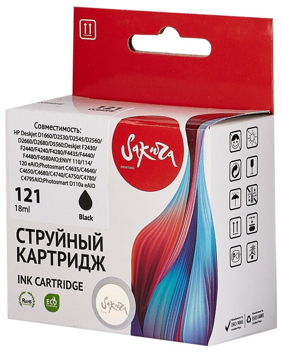 Картридж CC640HE (№121 Black) для HP, струйный, черный, 18 мл, 600 страниц, Sakura