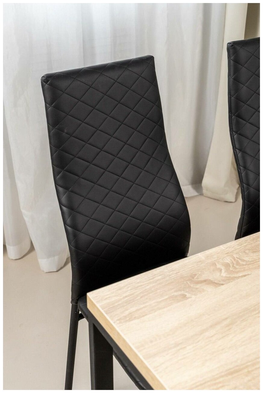 Обеденная группа Стол и 4 стула, стол «Дуб Сонома» 120х60х75, стулья Черные искусственная кожа 4 шт.