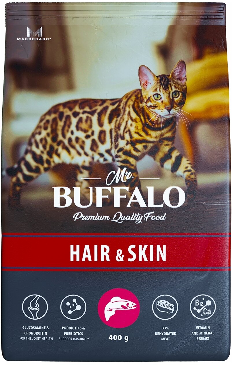 Сухой корм для кошек Mr.Buffalo ADULT HAIR & SKIN лосось 0,4кг