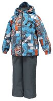 Комплект с полукомбинезоном Huppa размер 98, sky blue kratt pattern/ gray