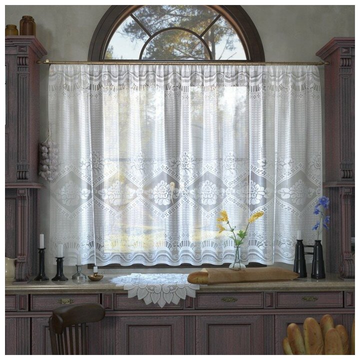 Лента Тюль на кухню со шторной лентой, 170х270 см, цвет белый, 100% полиэстер