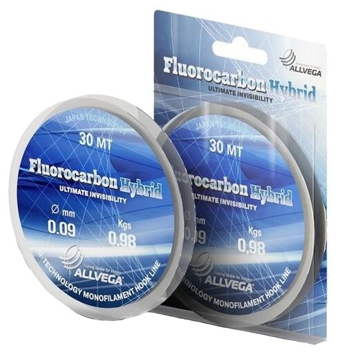 Леска монофильная ALLVEGA "Fluorocarbon Hybrid" 30м 0,09мм (0,98кг) флюорокарбон 65%