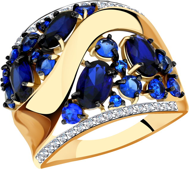 Кольцо Diamant online, золото, 585 проба, фианит, сапфир синтетический