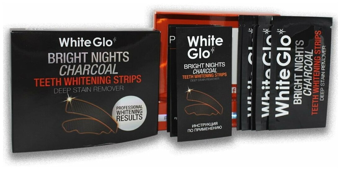 Полоски отбеливающие White Glo Bright Nights Charcoal № 5