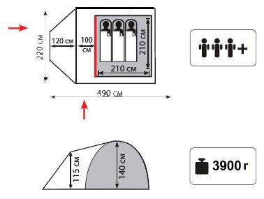 Палатка Totem Carriage 3 (V2) турист. 3мест. зеленый - фото №2