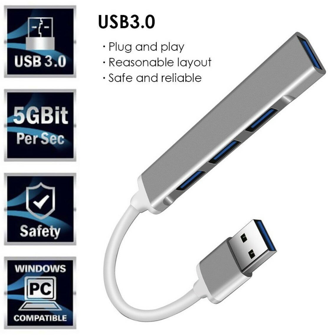 Высококачественный, компактный USB ХАБ Rapture 755 (HUB 1X-USB 3.0 + 3X-USB 2.0) 95mm Хаб USB на 4x USB