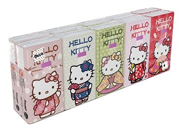 KGHLK-HS-01 Бумажные платочки "Hello Kitty" 4-х слойные, 10 пачек, 9 листов, 21х21 см, 238 г, World Cart - фотография № 2