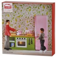Lundby Кухонный набор с холодильником Смоланд белый/розовый