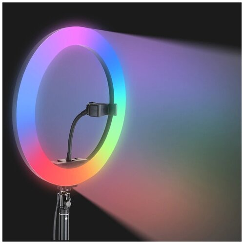 Светодиодная цветная кольцевая лампа RGB 26 см с держателем для смартфона без штатива 115900₽
