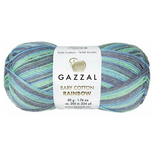 Пряжа Gazzal Baby Cotton Rainbow (Беби Коттон Рейнбоу) 5шт 484 50% хлопок, 50% акрил 50г 205м