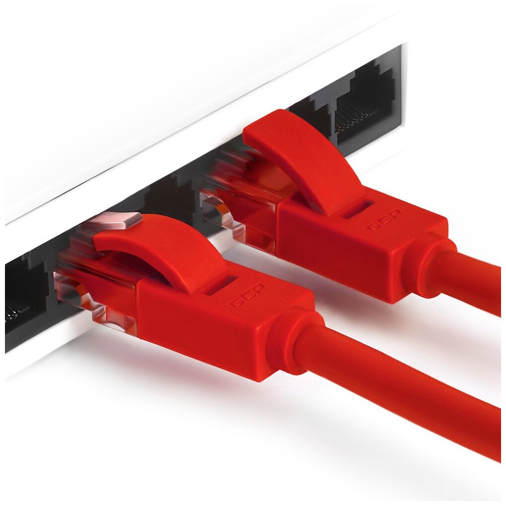 GCR Патч-корд прямой 30.0m UTP кат.5e, красный, 24 AWG, литой, ethernet high speed 1 Гбит/с, RJ45, T568B Green Connection - фото №2
