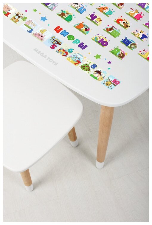 Детский стол и стул из дерева Мега Тойс "Русский алфавит + табурет" комплект стол и стул / Набор мебели для детской комнаты для малышейный - фотография № 4