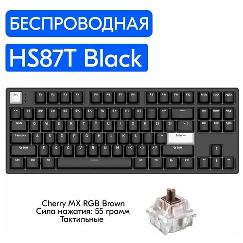 Беспроводная игровая механическая клавиатура HELLO GANSS HS87T Black переключатели Cherry MX RGB Brown, английская раскладка