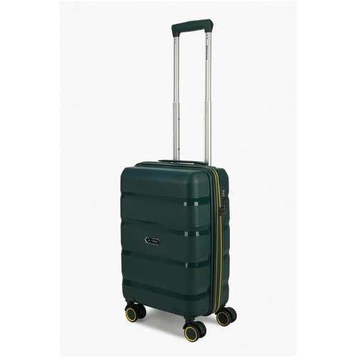 фото Чемодан sweetbags маленький (ручная кладь) из полипропилена на 4-х колесах с tsa замком (4 гориз. полосы) темно-зеленый xs с каемкой