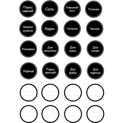 Наклейки на банки для специй (d = 4 см) и сыпучих продуктов (d = 6 см) / Набор - 48 штук