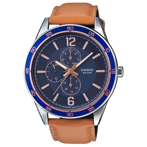 CASIO MTP-E319L-2B мужские кварцевые наручные часы со стрелочным календарем и 12/24-часовым форматом времени