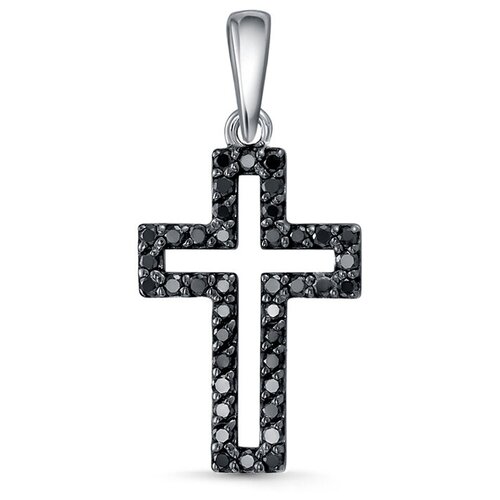 фото Декоративный крест с 40 черными бриллиантами из белого золота 115316 vesna jewelry