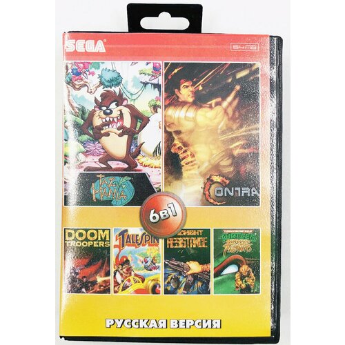 Картридж Игра Sega (6 в 1) CONTRA/ DOOM TROOPERS/ TALESPIN/ TAZMANIA +. сборник игр 6 в 1 aa 6103 contra doom troopers talespin tazmania русская версия 16 bit