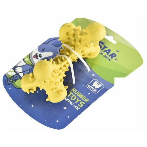PET STAR игрушка для собак 14см косточка игольчатая желтая, резина