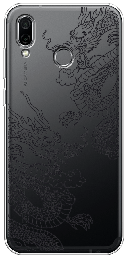 Силиконовый чехол на Honor Play / Хонор Плэй "Два китайских дракона", прозрачный