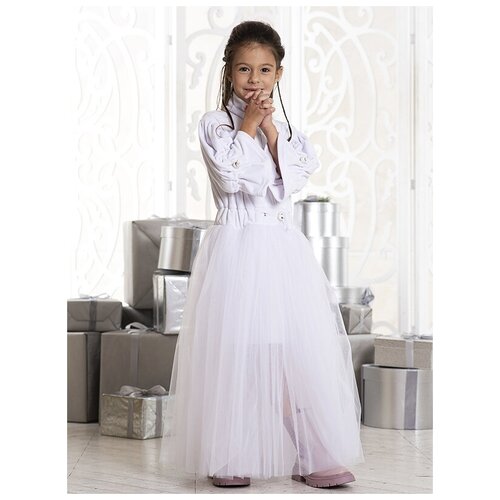 Платье Leya.me, размер 152, белый платье нарядное атласное детское для девочки бирюзовое на рост 116 122 см с фатиновой юбкой