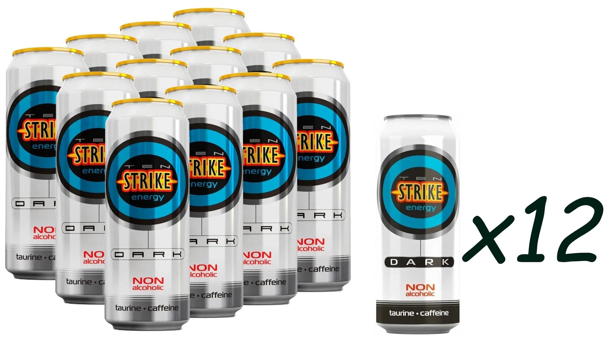 Энергетический напиток Ten Strike Dark, 0.45 л, 12 шт в упаковке - фотография № 1